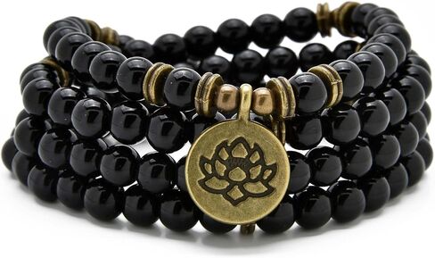 108 Healing Mala Beads Bracelet or Necklace with Gold Lotus Charm in Saudi Arabia
