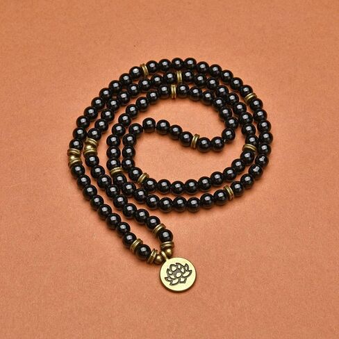 108 Healing Mala Beads Bracelet or Necklace with Gold Lotus Charm in Saudi Arabia