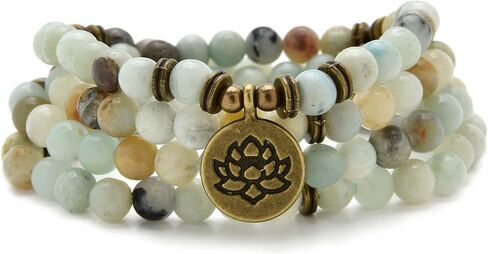 108 Healing Mala Beads Bracelet or Necklace with Gold Lotus Charm in Saudi Arabia