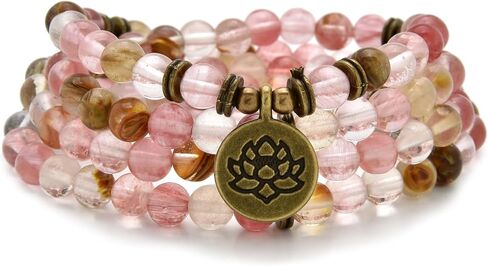 108 Healing Mala Beads Bracelet or Necklace with Gold Lotus Charm in Saudi Arabia