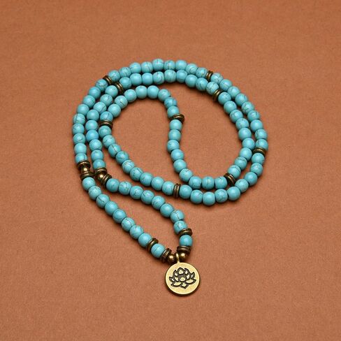 108 Healing Mala Beads Bracelet or Necklace with Gold Lotus Charm in Saudi Arabia
