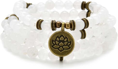 108 Healing Mala Beads Bracelet or Necklace with Gold Lotus Charm in Saudi Arabia