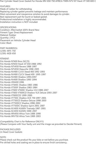 Bruce & Shark 2Pcs Valve Cover Gasket for Honda XRV 650 750 Africa Twin NTV NT Hawk VT 500 600 C 1988-2007 in Kuwait
