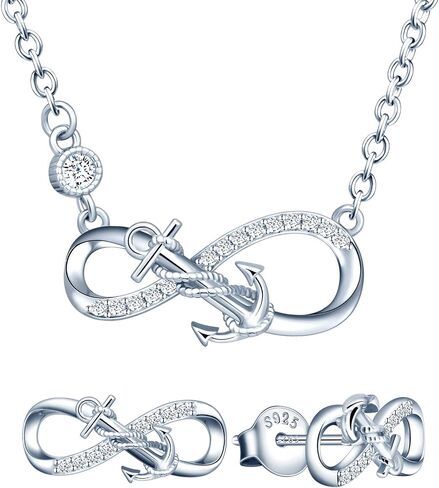 Yumilok Infinity Nautical Anchor Necklace Earring Set 925 Sterling Silver Earrings Studs Pendant Necklace Jewelry Set for Women Teen Girls Christmas Valentines Day Anniversary Mom Wife Birthday Gifts in Saudi Arabia