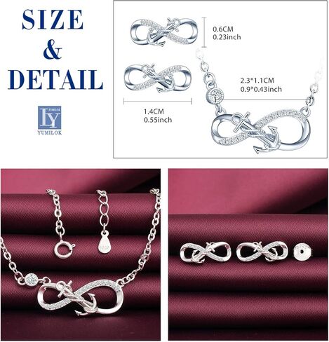 Yumilok Infinity Nautical Anchor Necklace Earring Set 925 Sterling Silver Earrings Studs Pendant Necklace Jewelry Set for Women Teen Girls Christmas Valentines Day Anniversary Mom Wife Birthday Gifts in Saudi Arabia