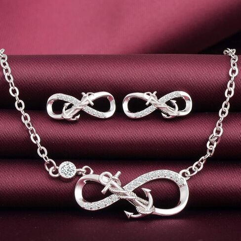 Yumilok Infinity Nautical Anchor Necklace Earring Set 925 Sterling Silver Earrings Studs Pendant Necklace Jewelry Set for Women Teen Girls Christmas Valentines Day Anniversary Mom Wife Birthday Gifts in Saudi Arabia