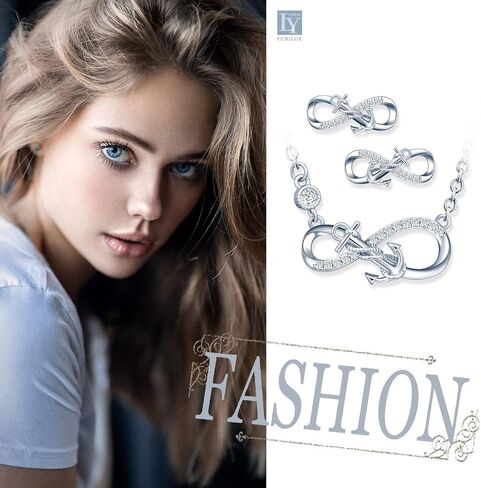 Yumilok Infinity Nautical Anchor Necklace Earring Set 925 Sterling Silver Earrings Studs Pendant Necklace Jewelry Set for Women Teen Girls Christmas Valentines Day Anniversary Mom Wife Birthday Gifts in Saudi Arabia