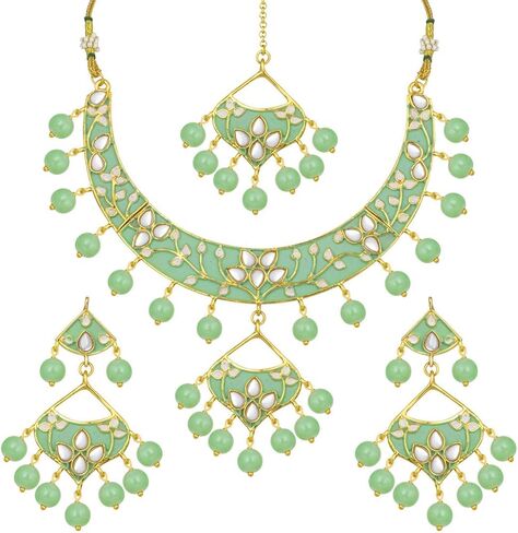 I Jewels 18k Gold Plated Indian Wedding Bollywood Kundan Meenakari Necklace Jewelry Set for Women in Kuwait