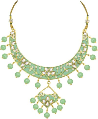 I Jewels 18k Gold Plated Indian Wedding Bollywood Kundan Meenakari Necklace Jewelry Set for Women in Kuwait