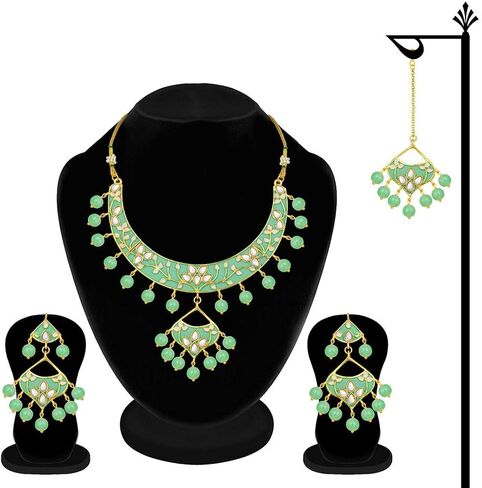 I Jewels 18k Gold Plated Indian Wedding Bollywood Kundan Meenakari Necklace Jewelry Set for Women in Kuwait