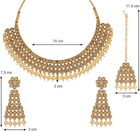 Aheli Ethnic Bollywood Faux Pearl Necklace Earrings Maang Tikka Indian Jewelry Set for Women in Saudi Arabia