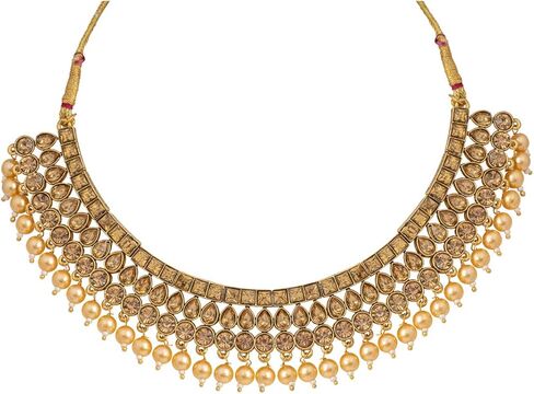 Aheli Ethnic Bollywood Faux Pearl Necklace Earrings Maang Tikka Indian Jewelry Set for Women in Saudi Arabia