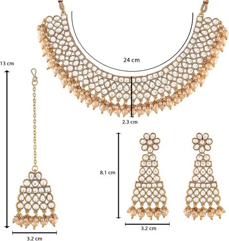 Aheli Ethnic Bollywood Faux Pearl Necklace Earrings Maang Tikka Indian Jewelry Set for Women in Saudi Arabia