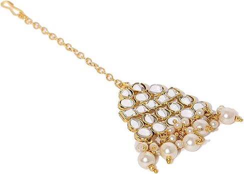 Aheli Ethnic Bollywood Faux Pearl Necklace Earrings Maang Tikka Indian Jewelry Set for Women in Saudi Arabia