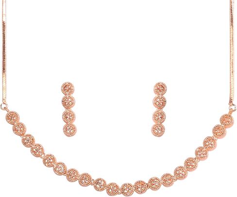 Touchstone NEW Indian Bollywood Fashion Trends Handcrafted Magical Workmanship Studded Diamond Look Cubic Zirconia CZs Designer Jewelry Necklace Set In Rose Gold Plating For Women. in Saudi Arabia