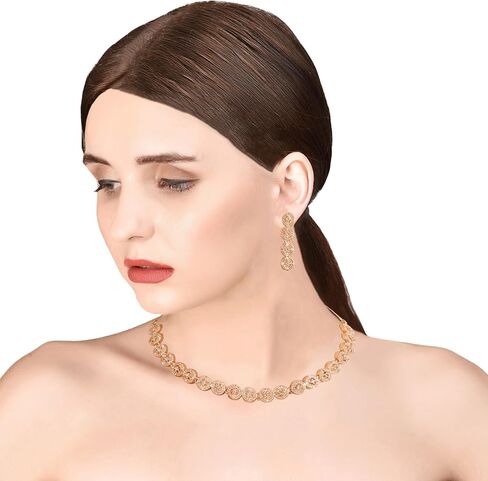 Touchstone NEW Indian Bollywood Fashion Trends Handcrafted Magical Workmanship Studded Diamond Look Cubic Zirconia CZs Designer Jewelry Necklace Set In Rose Gold Plating For Women. in Saudi Arabia