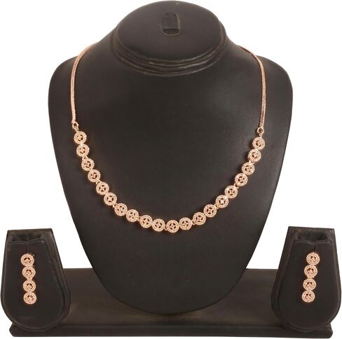 Touchstone NEW Indian Bollywood Fashion Trends Handcrafted Magical Workmanship Studded Diamond Look Cubic Zirconia CZs Designer Jewelry Necklace Set In Rose Gold Plating For Women. in Saudi Arabia