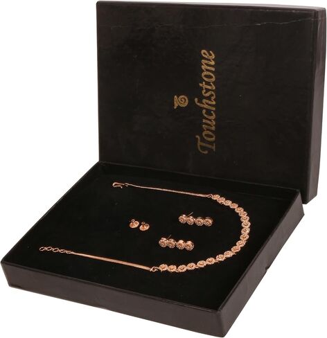 Touchstone NEW Indian Bollywood Fashion Trends Handcrafted Magical Workmanship Studded Diamond Look Cubic Zirconia CZs Designer Jewelry Necklace Set In Rose Gold Plating For Women. in Saudi Arabia
