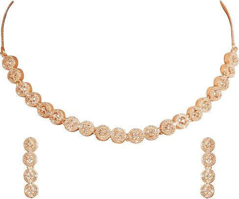 Touchstone NEW Indian Bollywood Fashion Trends Handcrafted Magical Workmanship Studded Diamond Look Cubic Zirconia CZs Designer Jewelry Necklace Set In Rose Gold Plating For Women. in Saudi Arabia