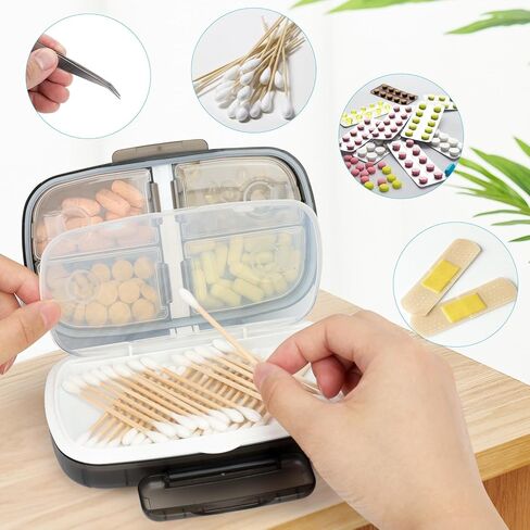 Travel Pill Organizer - 8 Compartments Portable Daily Pill Case Pill Box for Purse Pocket to Hold Vitamins, Cod Liver Oil, Supplements and Medication (Black) in Saudi Arabia