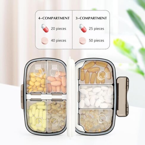 Travel Pill Organizer - 8 Compartments Portable Daily Pill Case Pill Box for Purse Pocket to Hold Vitamins, Cod Liver Oil, Supplements and Medication (Black) in Saudi Arabia