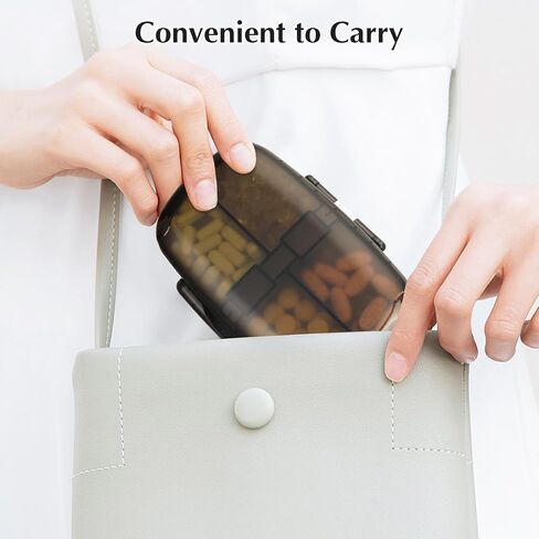 Travel Pill Organizer - 8 Compartments Portable Daily Pill Case Pill Box for Purse Pocket to Hold Vitamins, Cod Liver Oil, Supplements and Medication (Black) in Saudi Arabia