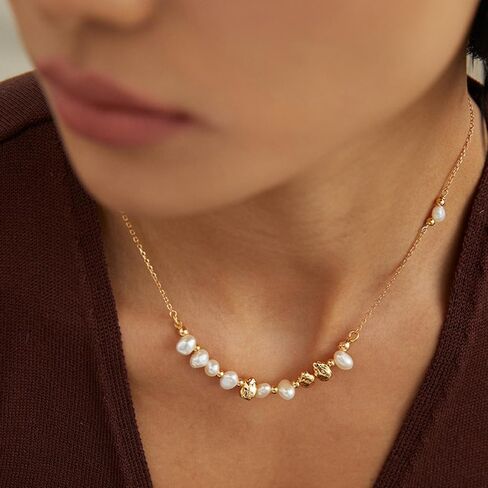 Pearl Necklace for Women, Real 925 Sterling Silver with 18K Gold Plate Necklace in Saudi Arabia