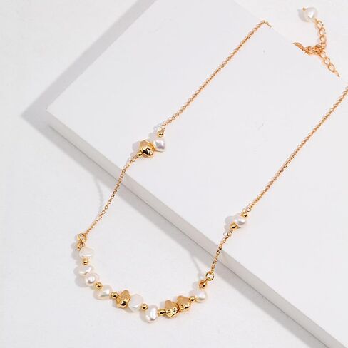 Pearl Necklace for Women, Real 925 Sterling Silver with 18K Gold Plate Necklace in Saudi Arabia