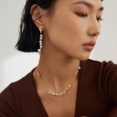 Pearl Necklace for Women, Real 925 Sterling Silver with 18K Gold Plate Necklace in Saudi Arabia