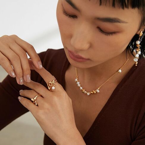 Pearl Necklace for Women, Real 925 Sterling Silver with 18K Gold Plate Necklace in Saudi Arabia