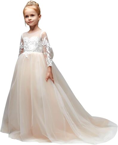 White Lace Flower Girl Dresses for Wedding Princess Pageant Dress KT202 in Saudi Arabia