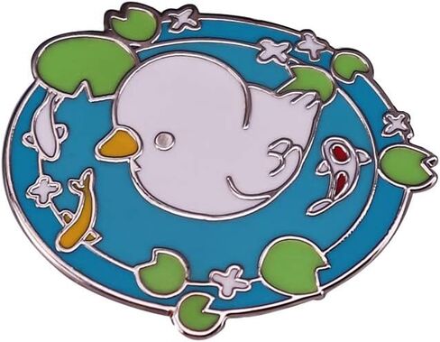 Cute cartoon little white duck and goldfish swimming hard enamel pin pretty pond badge in Saudi Arabia