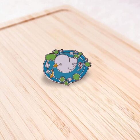 Cute cartoon little white duck and goldfish swimming hard enamel pin pretty pond badge in Saudi Arabia