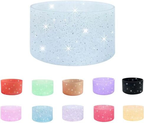 Glitter Silicone Sleeve/Boot for Stanley Cup Protector 20oz-40oz & Anti-Slip BPA Free Bottom Cover Bumper for Sport Bottles & Stanley Cup Accessories (Clear W/Purple & Silver Glitter) in Saudi Arabia
