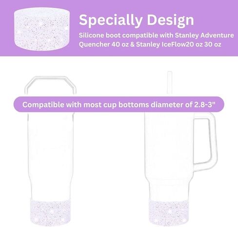 Glitter Silicone Sleeve/Boot for Stanley Cup Protector 20oz-40oz & Anti-Slip BPA Free Bottom Cover Bumper for Sport Bottles & Stanley Cup Accessories (Clear W/Purple & Silver Glitter) in Saudi Arabia