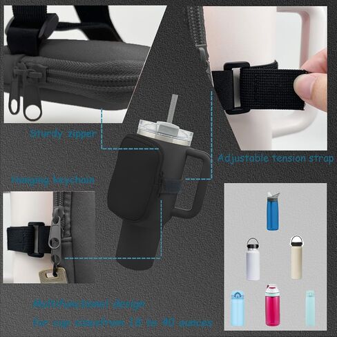 Water Bottle Pouch for Stanley Quencher Adventure 40oz & Stanley IceFlow 20oz 30oz, Stanley Cup Bag for Women Stanley Tumbler Pocket for Gym, Walking, Running, Sports Accessories (Grey) in Saudi Arabia