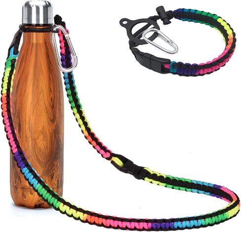 Wongeto Paracord Handle with Long Shoulder Strap, Water Bottle Strap Fits 12oz, 17oz and 25 oz Narrow Mouth Bottles (Black 1) in Saudi Arabia