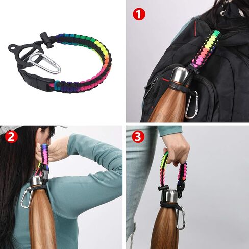 Wongeto Paracord Handle with Long Shoulder Strap, Water Bottle Strap Fits 12oz, 17oz and 25 oz Narrow Mouth Bottles (Black 1) in Saudi Arabia