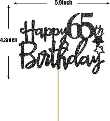 غلاف كعكة عيد الميلاد الخامس والستين باللون الأسود اللامع للنساء والرجال، مرحبًا بالذكرى السنوية الخامسة والستين، هتافات حتى 65 عامًا لتزيين الحفلات in Kuwait
