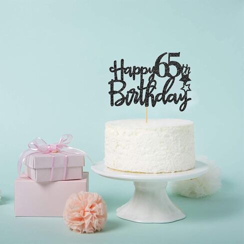 غلاف كعكة عيد الميلاد الخامس والستين باللون الأسود اللامع للنساء والرجال، مرحبًا بالذكرى السنوية الخامسة والستين، هتافات حتى 65 عامًا لتزيين الحفلات in Kuwait