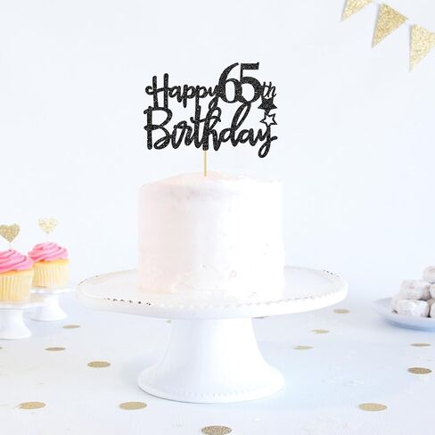 غلاف كعكة عيد الميلاد الخامس والستين باللون الأسود اللامع للنساء والرجال، مرحبًا بالذكرى السنوية الخامسة والستين، هتافات حتى 65 عامًا لتزيين الحفلات in Kuwait