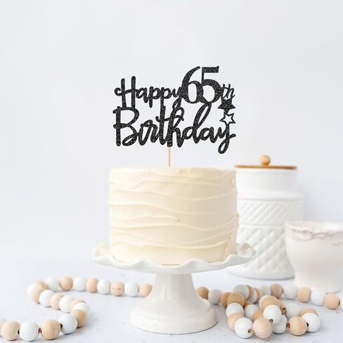 غلاف كعكة عيد الميلاد الخامس والستين باللون الأسود اللامع للنساء والرجال، مرحبًا بالذكرى السنوية الخامسة والستين، هتافات حتى 65 عامًا لتزيين الحفلات in Kuwait