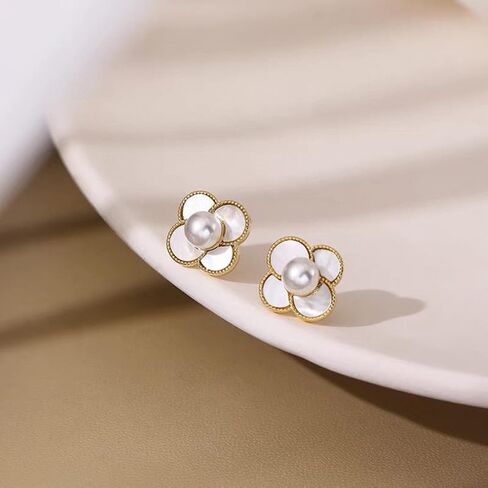 Small Flower Earrings Hypoallergenic Unique Freshwater Pearl Flower Earrings Minimalist Ear Studs for Women Girls Valentines Day Party Girls in Saudi Arabia