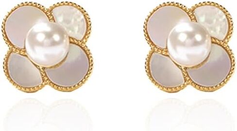 Small Flower Earrings Hypoallergenic Unique Freshwater Pearl Flower Earrings Minimalist Ear Studs for Women Girls Valentines Day Party Girls in Saudi Arabia