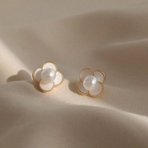 Small Flower Earrings Hypoallergenic Unique Freshwater Pearl Flower Earrings Minimalist Ear Studs for Women Girls Valentines Day Party Girls in Saudi Arabia