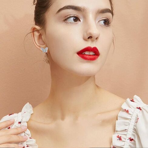 Butterfly Earrings for Women and Girls Zircon Butterfly Stud Earrings Silver Hypoallergenic Screw Back Cute Butterfly Stud Earrings Minimalist Geometric Jewelry Valentine Gifts in Saudi Arabia