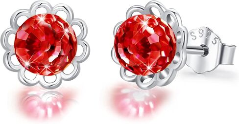 Crystal Ball Stud Earrings Sterling Silver Aurora Borealis Round AB Red/Blue Crystal Stud Earrings Jewelry Gifts for Women Girls Mother's Day in Saudi Arabia
