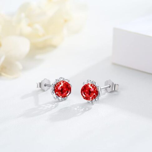 Crystal Ball Stud Earrings Sterling Silver Aurora Borealis Round AB Red/Blue Crystal Stud Earrings Jewelry Gifts for Women Girls Mother's Day in Saudi Arabia