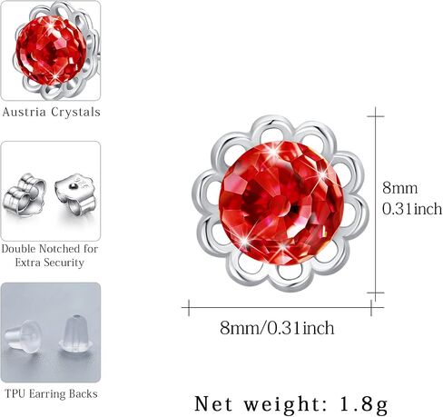 Crystal Ball Stud Earrings Sterling Silver Aurora Borealis Round AB Red/Blue Crystal Stud Earrings Jewelry Gifts for Women Girls Mother's Day in Saudi Arabia
