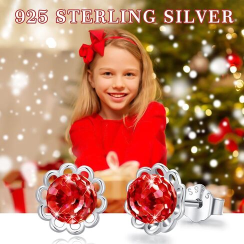 Crystal Ball Stud Earrings Sterling Silver Aurora Borealis Round AB Red/Blue Crystal Stud Earrings Jewelry Gifts for Women Girls Mother's Day in Saudi Arabia